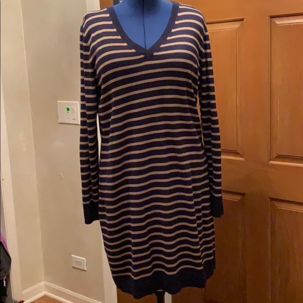 Old Navy Tan and Navy Stripe Sweater Dress NWT Large